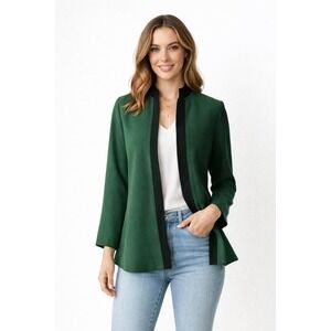 Emmelle Design Green Open Front Old Money Mandarin Collar Jacket Preppy Size S